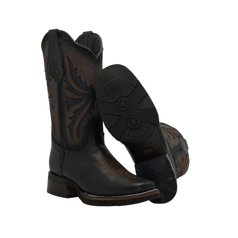 Botas de Cuero Punta Rodeo Cuadrada Color Negro - Wild West Boots
