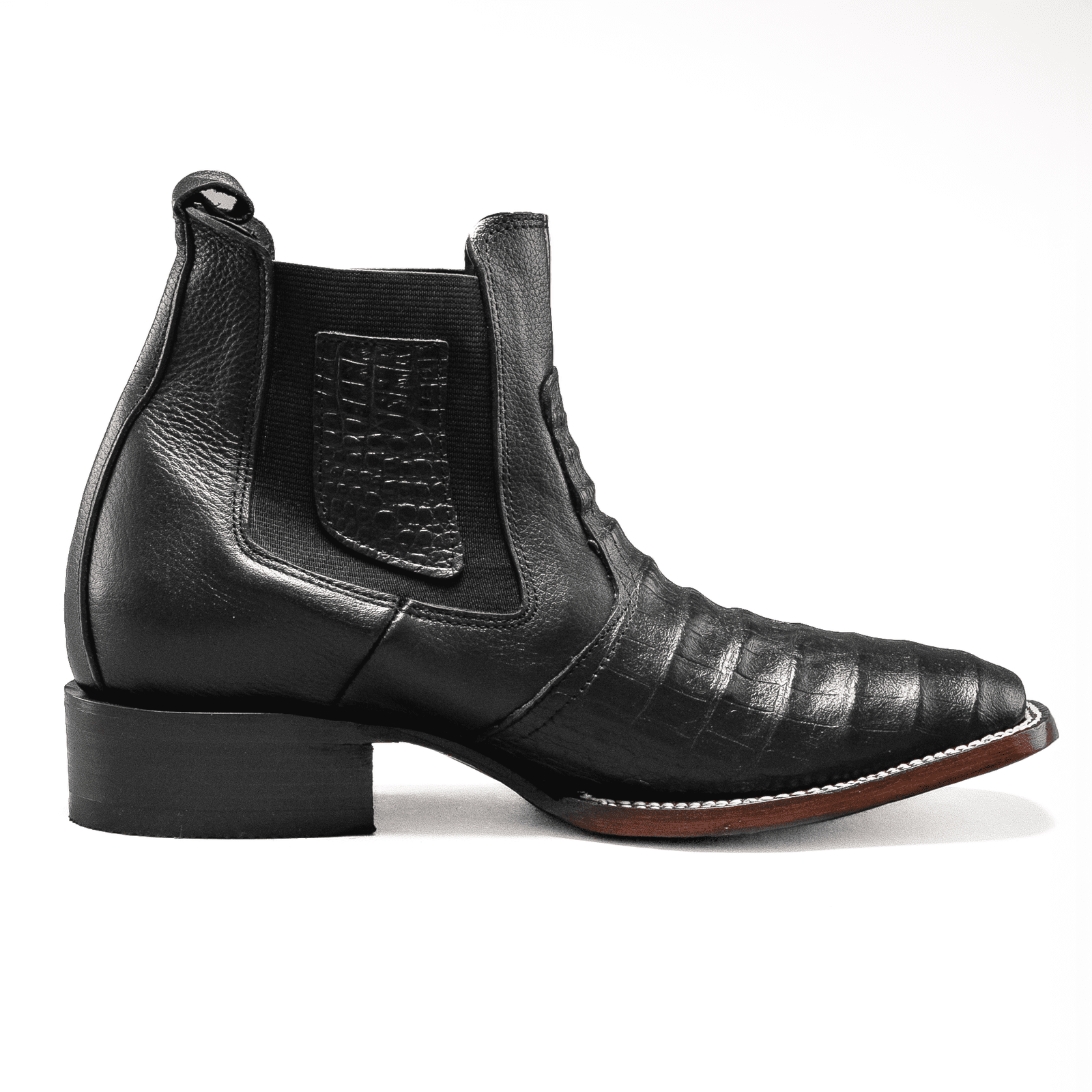 728 Botin Rodeo Punta Cuadrada Imitacion Cocodrilo Negro