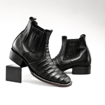 728 Botin Rodeo Punta Cuadrada Imitacion Cocodrilo Negro
