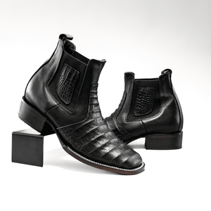 728 Botin Rodeo Punta Cuadrada Imitacion Cocodrilo Negro
