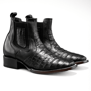728 Botin Rodeo Punta Cuadrada Imitacion Cocodrilo Negro