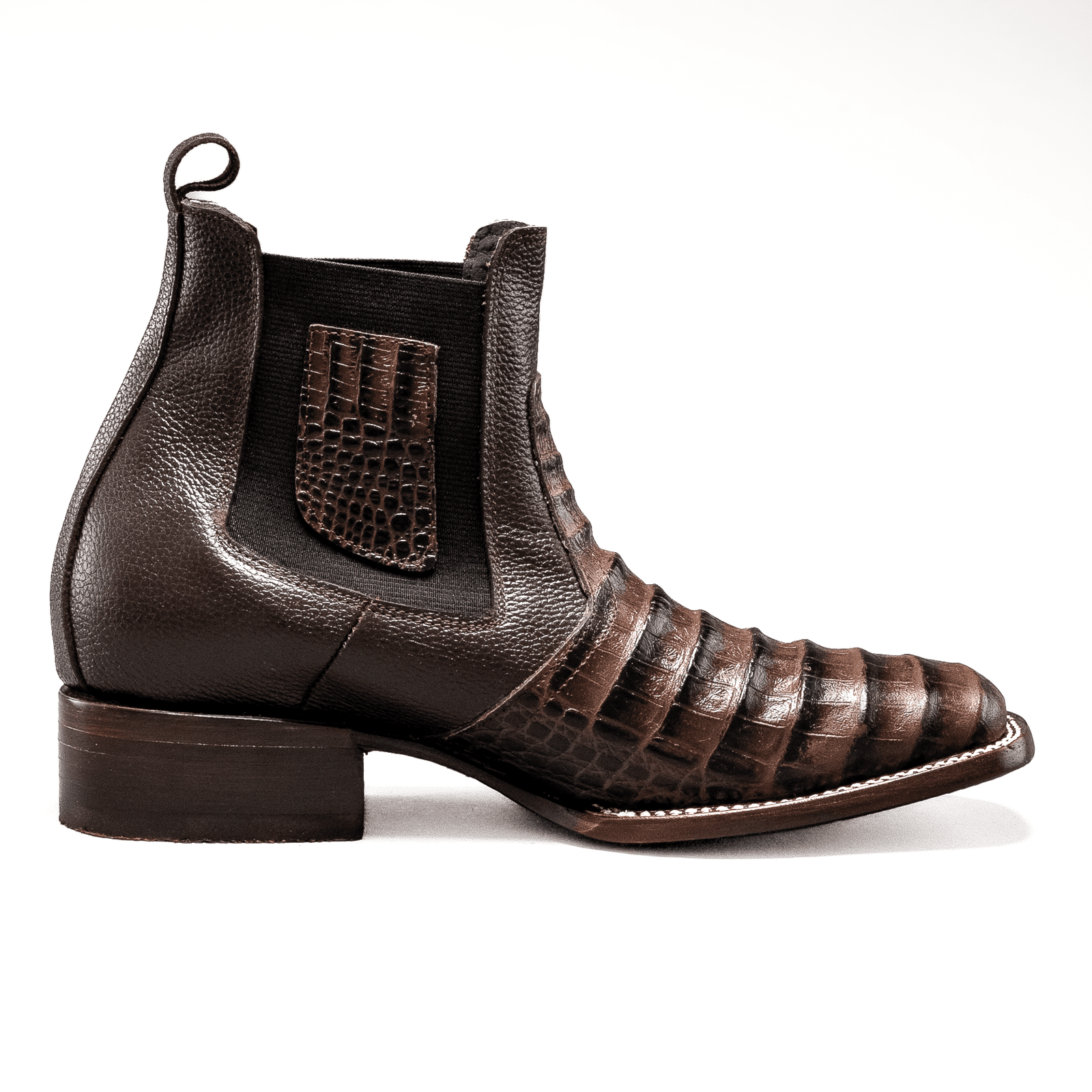 728 Botin Rodeo Punta Cuadrada Imitacion Cocodrilo Cafe