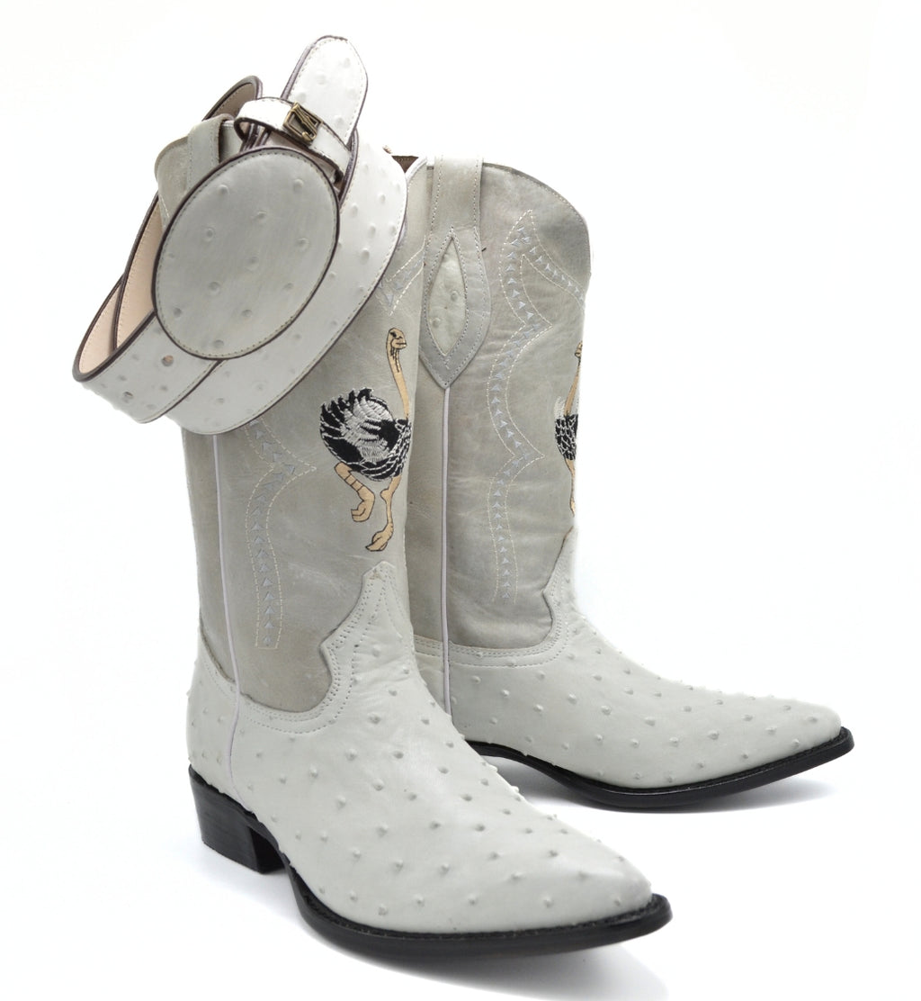 Combo 901 J Toe Boot Print Leather Ostrich Hueso