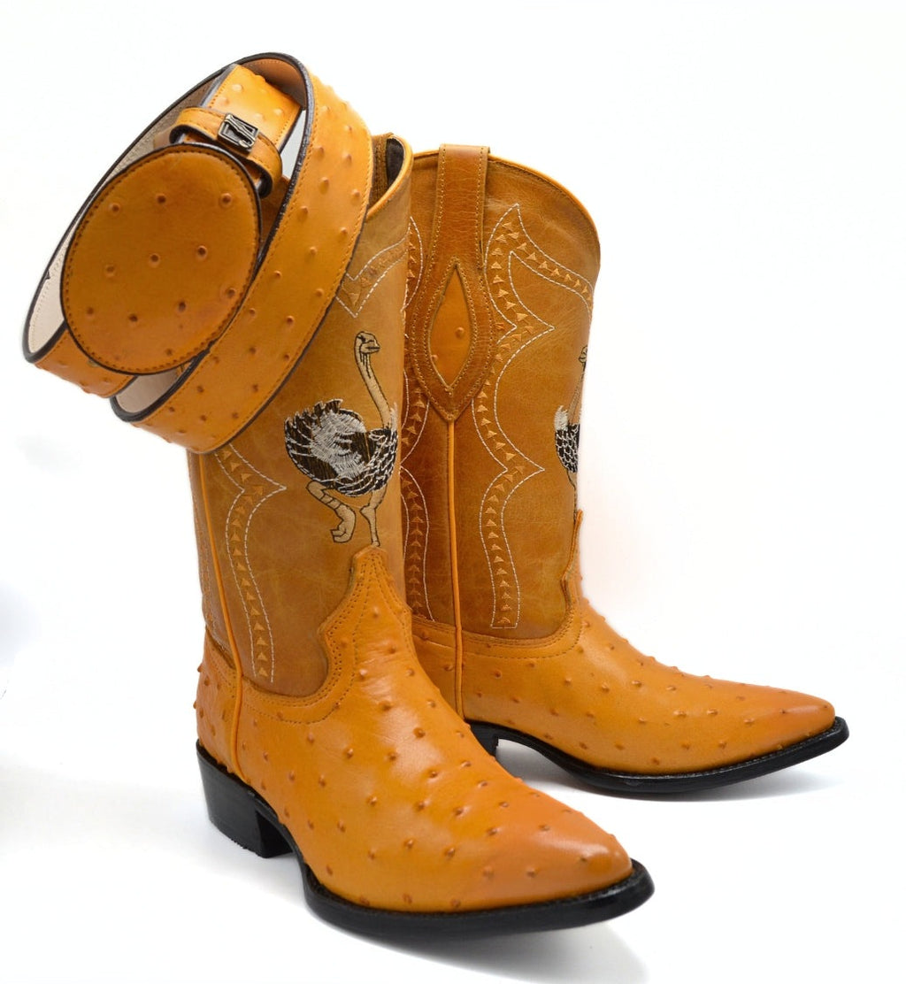 Combo 901 J Toe Boot Print Leather Ostrich Mantequilla