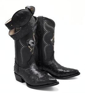 Combo 901 J Toe Boot Print Leather Ostrich Black