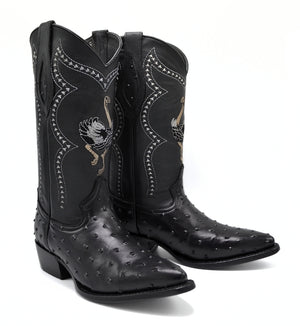 Combo 901 J Toe Boot Print Leather Ostrich Black