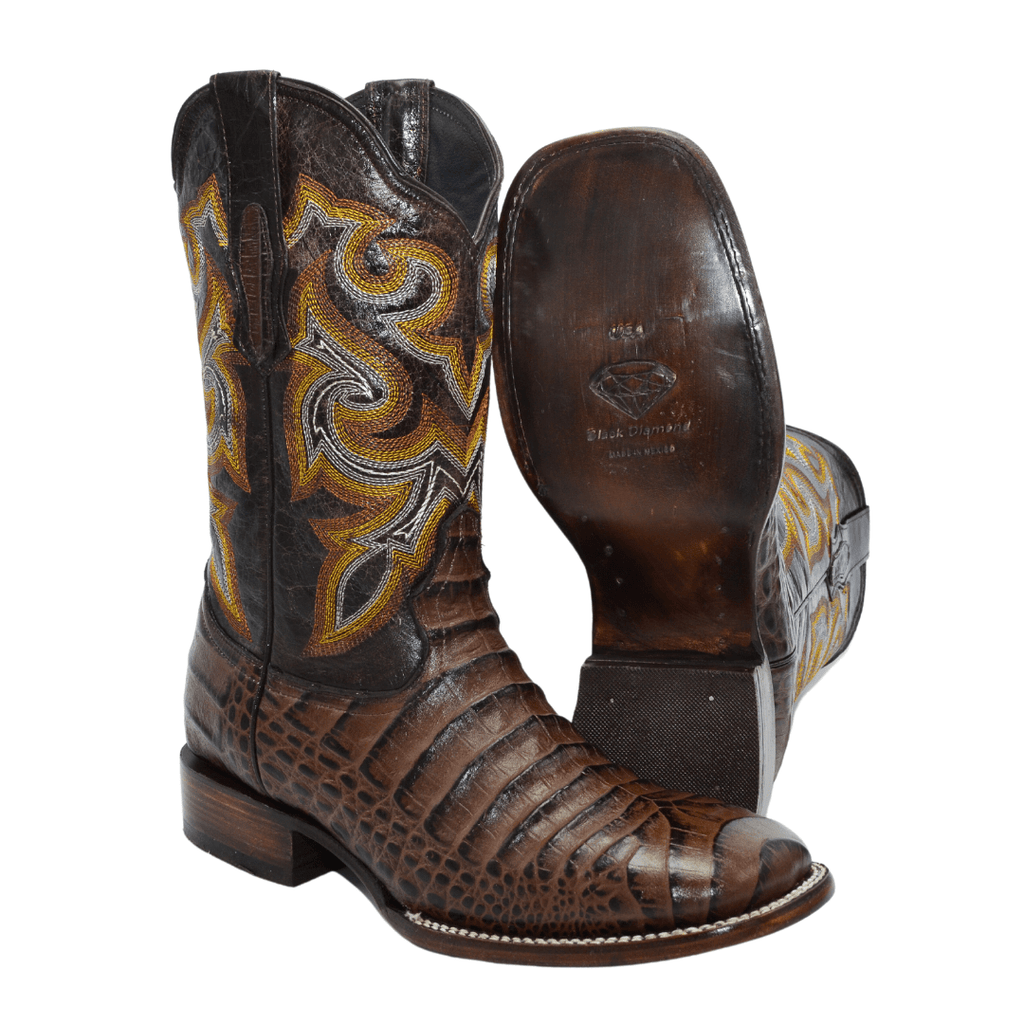 BD704 Bota Rodeo Estampado Caimán Piel Café