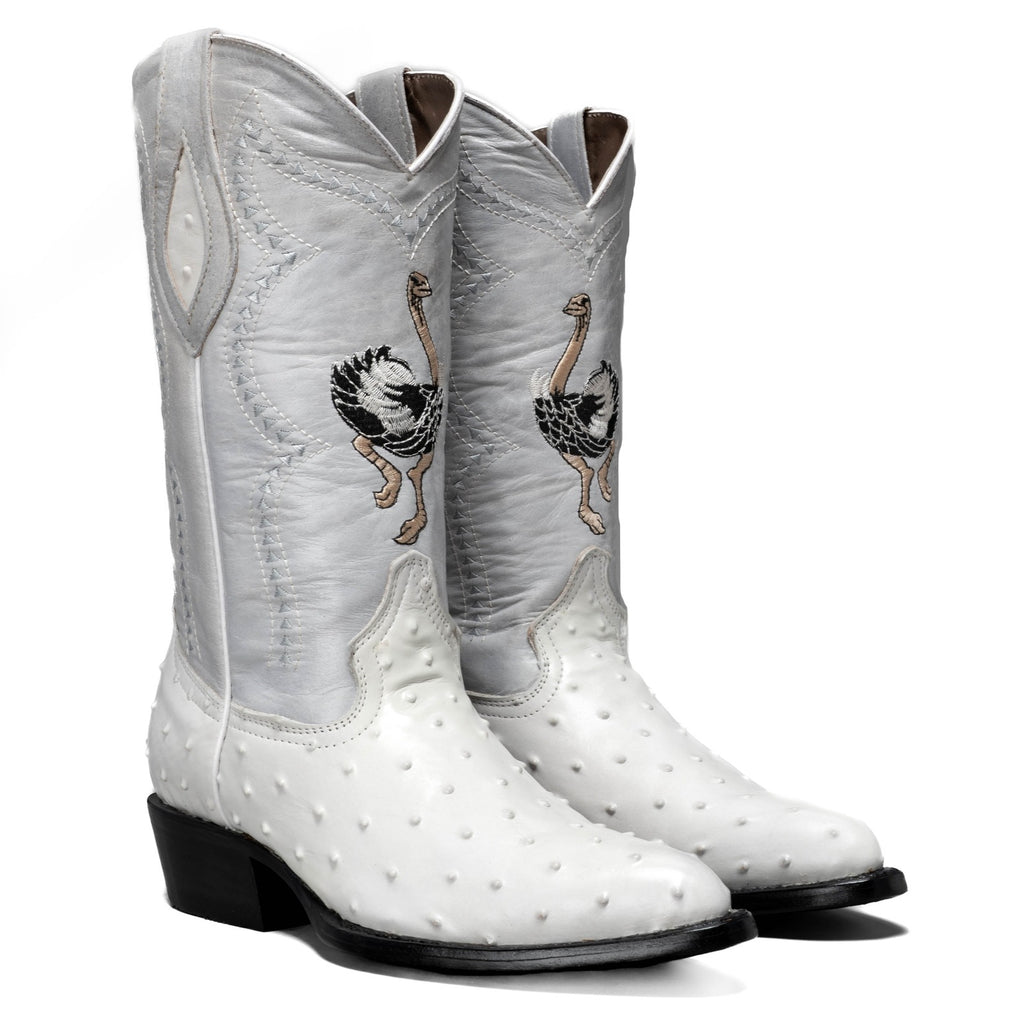 901 Bota Vaquera Punta J Imitacion Avestruz Hueso