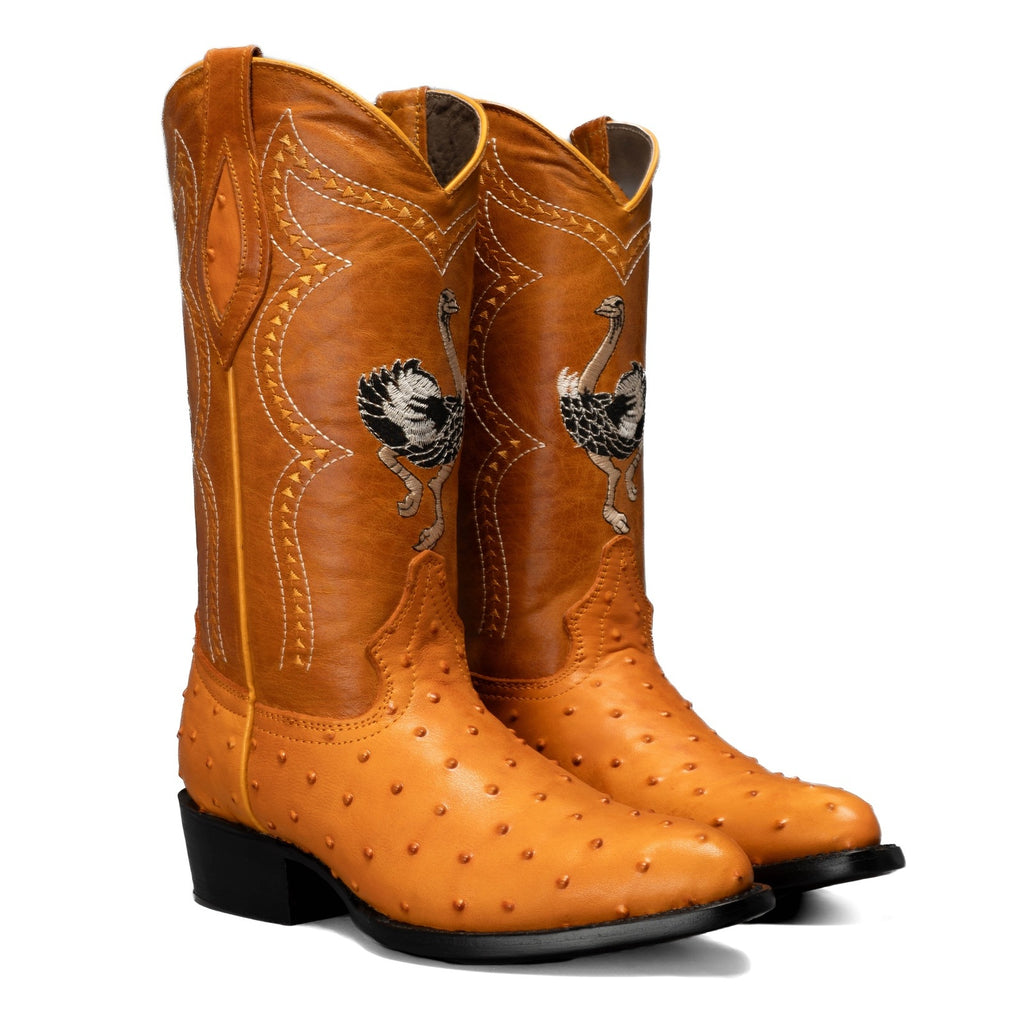 901 Bota Vaquera Punta J Imitacion Avestruz Mantequilla