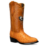 901 Bota Vaquera Punta J Imitacion Avestruz Mantequilla