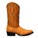 901 Bota Vaquera Punta J Imitacion Avestruz Mantequilla