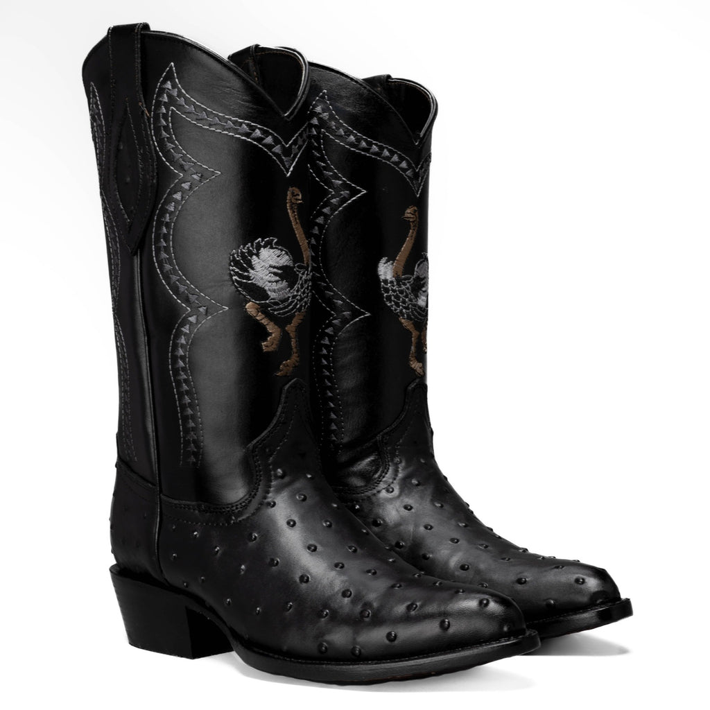 901 Bota Vaquera Punta J Imitacion Avestruz Negro
