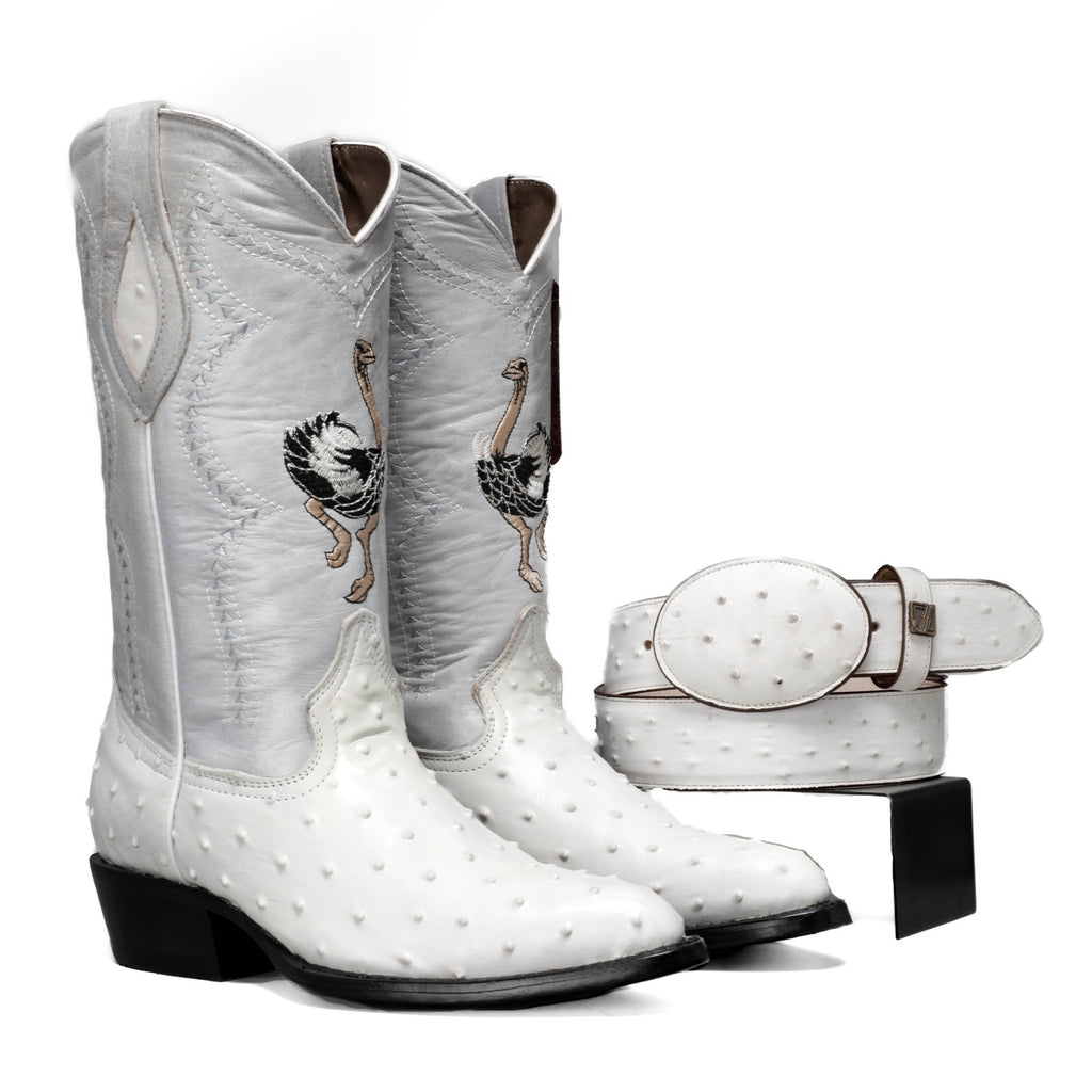 Combo Botas 901 Punta J Imitacion Avestruz Hueso