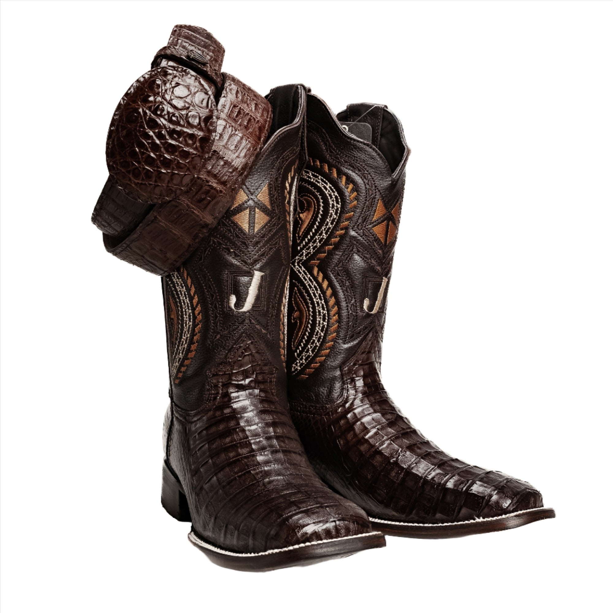 COMBO 706 Bota de Rodeo Piel de Caiman Original Cafe