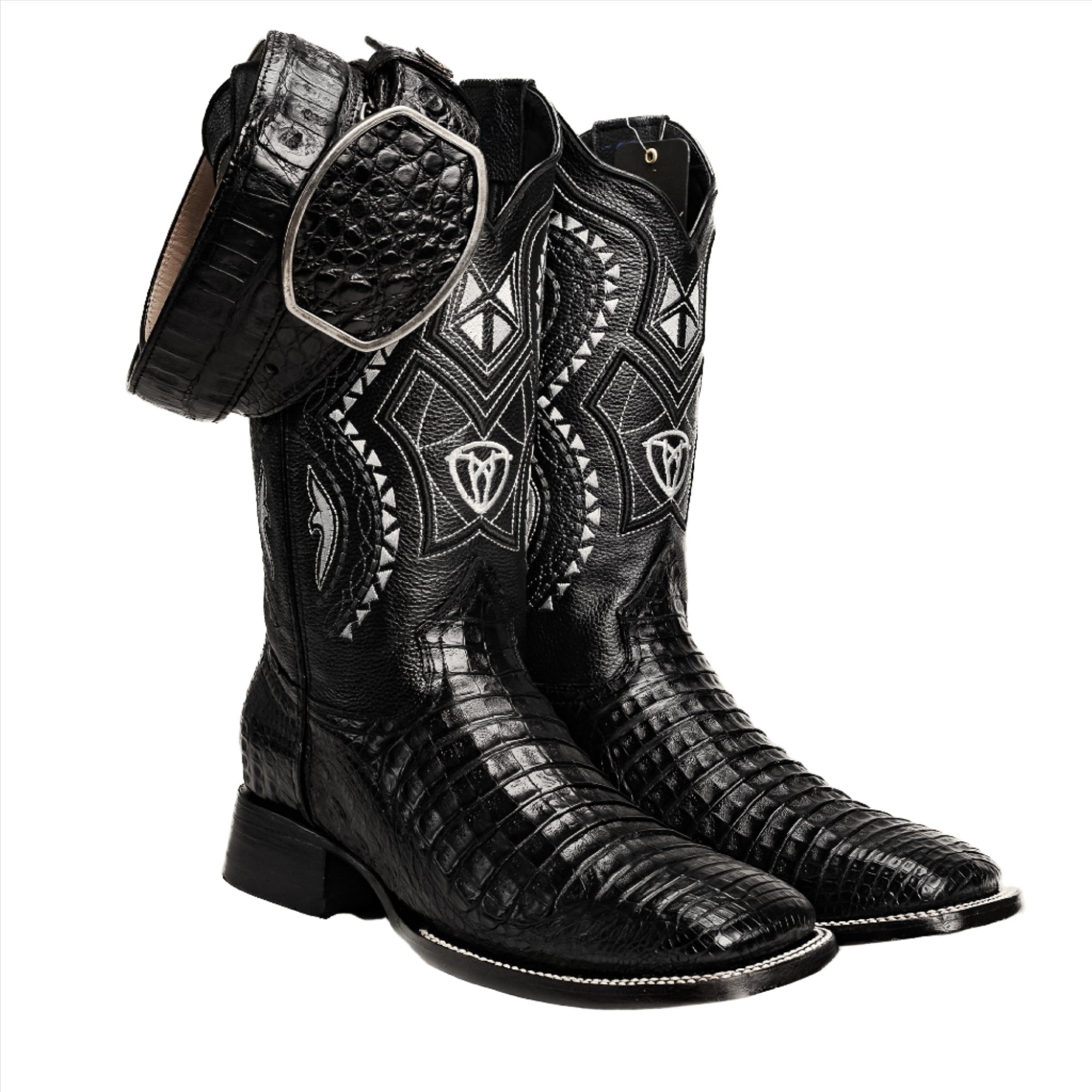 COMBO 706 Bota de Rodeo Piel de Caiman Original Negra