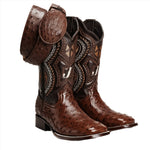 Combo Bota de Rodeo Piel de Avestruz Original y Cinto