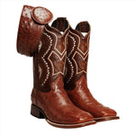 Combo Bota de Rodeo Piel de Avestruz Original y Cinto