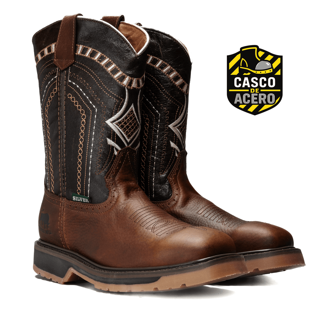 Sb5001 Bota Silver Bull Punta Cuadrada Steel Toe Cafe Rustico Horma Ee Amplia-Se Recomienda Medio Numero Menos