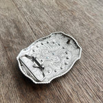 Hebilla para Cinto Cabeza de Caballo Plata/Negro con Piedras Verdes