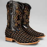 Botas Vaqueras de Hombre de Pelo Trenzado Punta Cuadrada