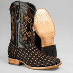 Botas Vaqueras de Hombre de Pelo Trenzado Punta Cuadrada