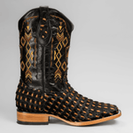Botas Vaqueras de Hombre de Pelo Trenzado Punta Cuadrada