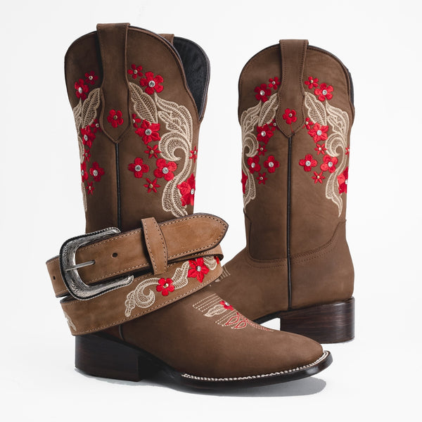 Combo JB15-02 Lady Boots Red Flowers Botas Vaqueras Joe Boots