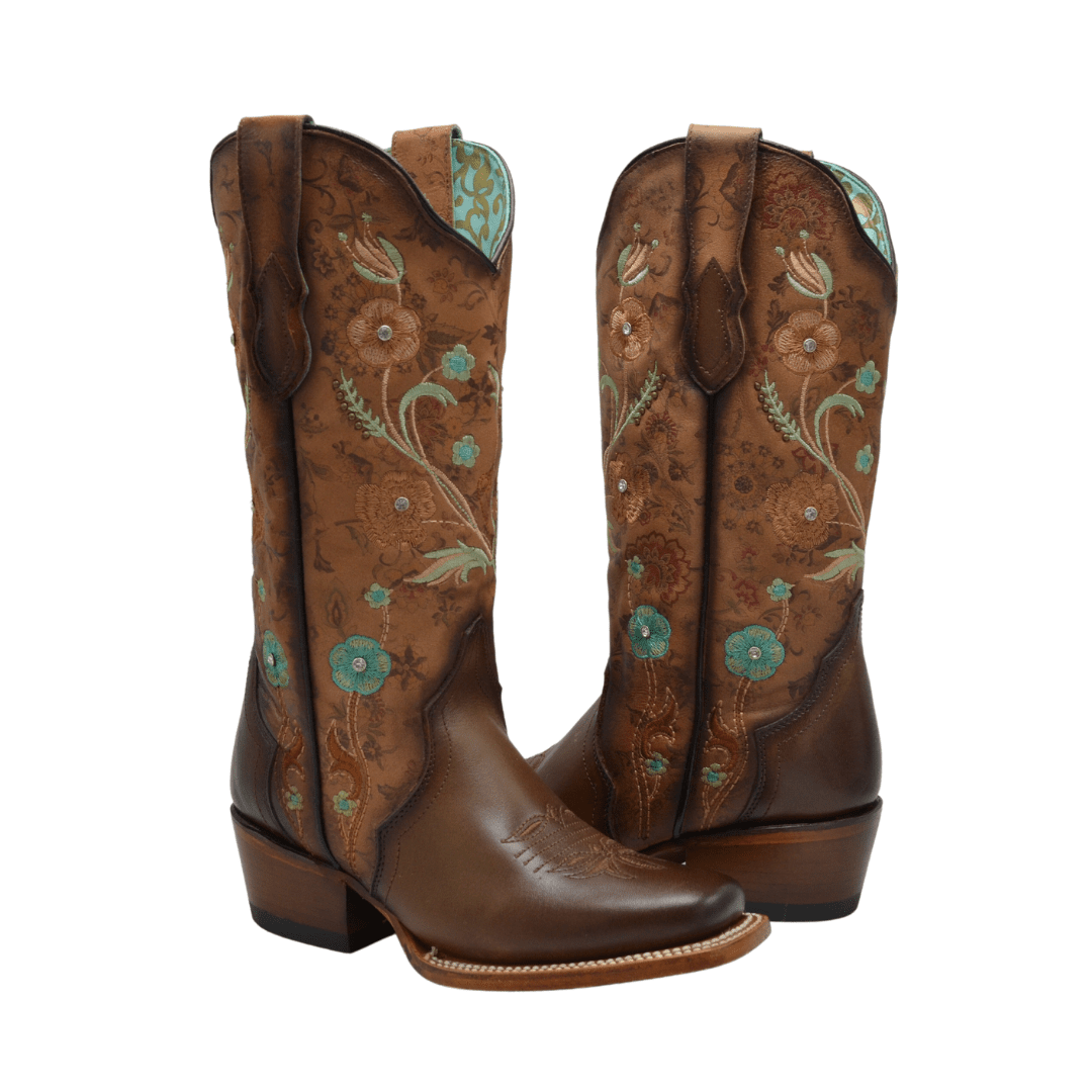 JB15 01 Brown Boots Flowers Botas de Rodeo para Mujer Joe Boots El Mundo De Charros