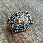 Hebilla para Cinto Gallo Plata/Oro con Piedras Rojas
