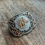 Hebilla para Cinto Cabeza de Caballo Plata/Negro con Piedras Verdes