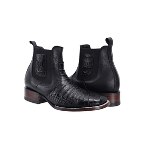 728 Botin Rodeo Punta Cuadrada Imitacion Cocodrilo Negro