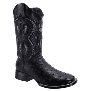 JB703 Bota de Rodeo Piel de Avestruz Original Negra El Mundo De Charros